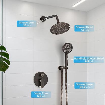 EMBATHER Shower Faucets Sets Complete with 3 Setting High Pressure Shower Head, Bathroom Wall Mounted Rainfall Shower Fixtures with 8-Mode Handheld Spray, Oil Rubbed Bronze