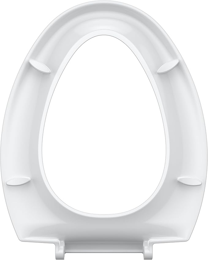19" Elongated Toilet Seat with Quiet-Close Lid, Soft Close Slow Close Cover with Quick-Release & Quick-Attach Hardware, Full Flat White, Easy Clean Design, Grip-Tight Bumpers