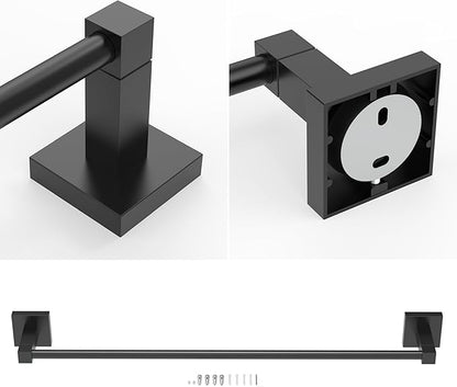 RUACQ Black Towel Bar 24 inch, 304 Stainless Steel Towel Racks for Bathroom Wall Mounted, Heavy Duty Bath Towel Rod with Square Base(Matte Black)