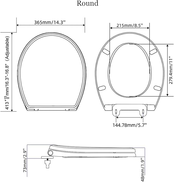 Hibbent Premium Round Toilet Seat with Cover Quiet Close, One-Click to Quick Release, Easy Installation Non-Slip Seat Bumpers, Slow Close Toilet Seat and Cover, Easy Cleaning-White Color