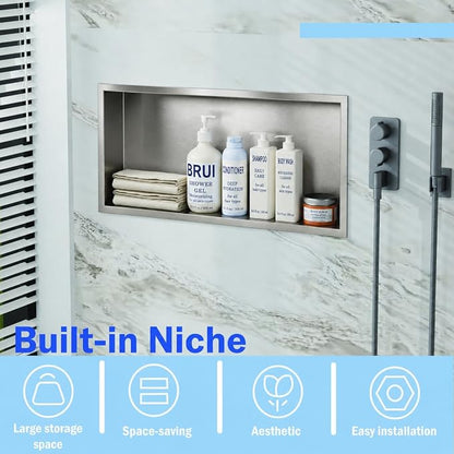 No Tile Needed Shower Niche for Shower Room Storage,Recessed Wall Niche Insert,Stainless Steel 304 (Brush, 12 * 24 in)