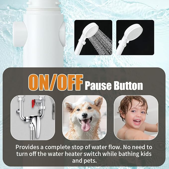 Shower Head with Handheld with ON/Off Switch 3 Modes, White | High Pressure Shower Head with Hose, White Panel, 60inches Hose