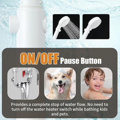 Shower Head with Handheld with ON/Off Switch 3 Modes, White | High Pressure Shower Head with Hose, White Panel, 60inches Hose