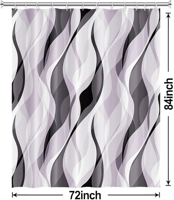 Lavender Shower Curtain, Modern Purple and Grey Striped Shower Curtain Set for Bathroom Waterproof Polyester Shower Curtain with Hooks, 72x84 Inch