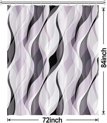 Lavender Shower Curtain, Modern Purple and Grey Striped Shower Curtain Set for Bathroom Waterproof Polyester Shower Curtain with Hooks, 72x84 Inch