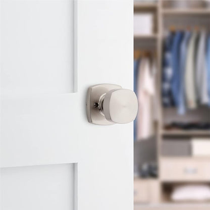 Kwikset Arroyo Knob Dummy Door Knob, Single Sided Handle for Closets, French Double Doors, and Pantry, Satin Nickel Non-Turning Interior Push/Pull Door Knob, with Microban Protection