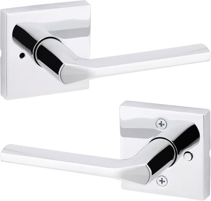 Kwikset Lisbon Interior Privacy Door Handle with Lock, Door Lever For Bathroom and Bedroom, Polished Chrome Reversible Keyless Push Button Lock Door Lever
