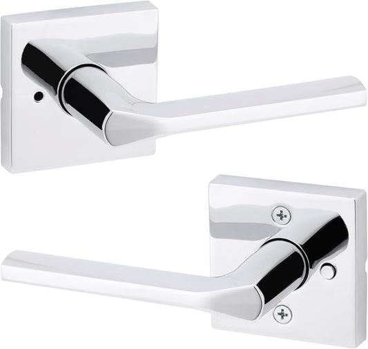 Kwikset Lisbon Interior Privacy Door Handle with Lock, Door Lever For Bathroom and Bedroom, Polished Chrome Reversible Keyless Push Button Lock Door Lever