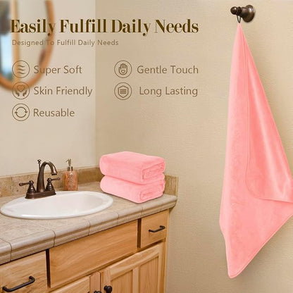 Orighty Bath Towels, Soft Feel Bath Towel, 4 Pack (27'' x 54'') | Highly Absorbent, Quick Drying Microfiber Towels for Body, Sport, Yoga, SPA, Fitness, Bathroom - Pink