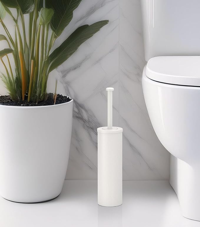 Gatco 1481W Latitude II Toilet Brush Holder, Freestanding Bathroom Toilet Brush Set, Matte White