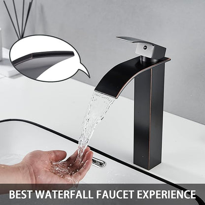 VOTON Vessel Sink Faucet Oil Rubbed Bronze Modern Tall Waterfall Bathroom Sink Faucet Single Handle Bathroom Faucet 1 Hole Bowl Lavatory Vanity Faucet, Rv Sink Camper Farmhouse Bathroom Faucet
