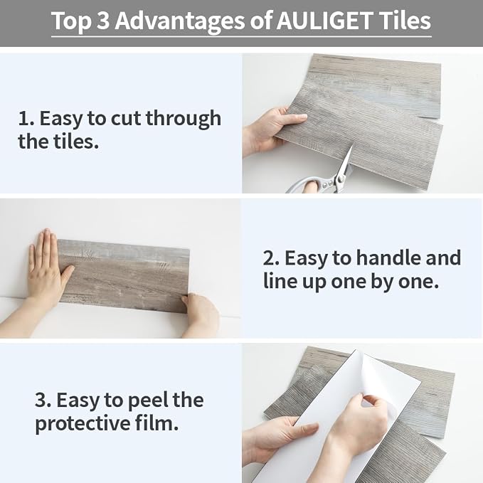 AULIGET 20-Piece Peel and Stick Backsplash Wall Tiles, 6" x 12" Vintage Wood PVC Faux Stone Stick on Tiles for Backsplash Kitchen