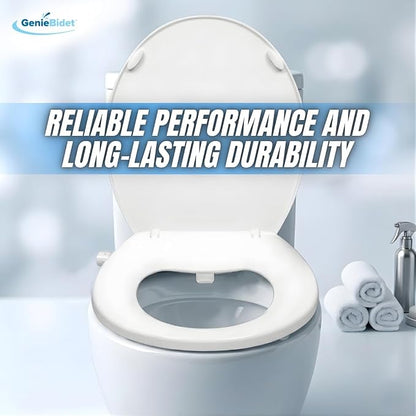 GenieBidet Right Side Bidet Toilet Seat Round - Round Bidet Toilet Seat with Adjustable Self-Cleaning Nozzles, Attachment, T Adapter & Bottle - Non Electric Bidet Seat