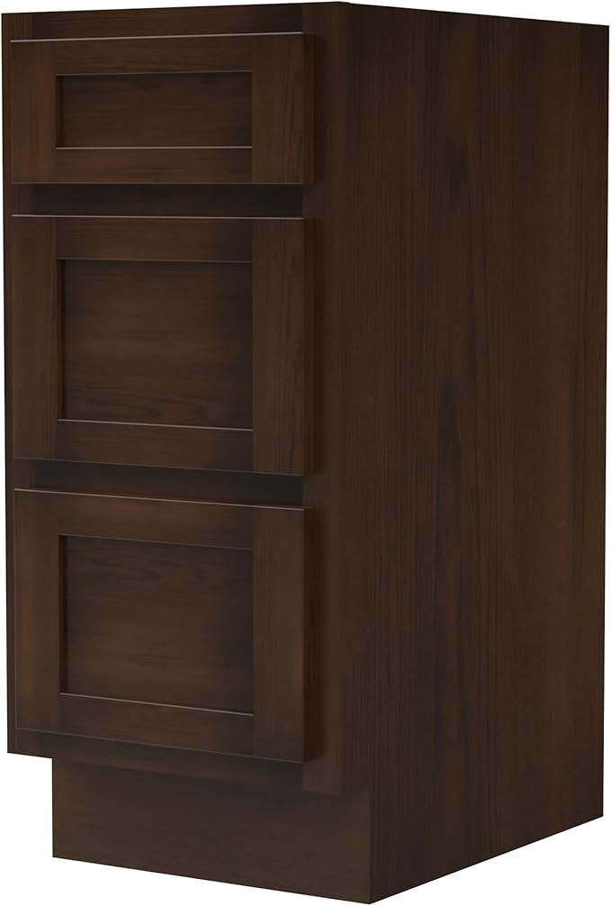 HomeBeyond 15 Inch Bathroom Vanity Base Only, Single Vanity Cabinet with 3 Dove-Tailed Drawers, Composable Floor Mount Cabinets without Top, Brown