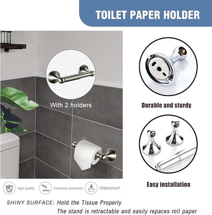 Classic Bathroom Hardware 4-piece Set,Chrome | Wall Mounted,Stainless Steel and Zinc material,Including Towel Bar,Towel Ring,Toilet Paper Holder,Robe Hook