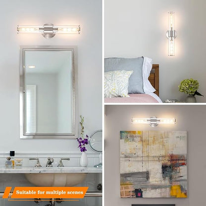 Brushed Nickel Wall Sconces Set of 2 (Hardwired Only), Bathroom Vanity Light Fixtures, Modern Cylinder Glass Wall Lights for Mirror 28-40 in Height, NOT Battery Operated, E26 Base (Bulbs Not Included)