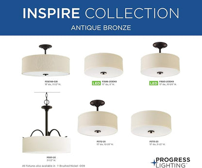 Progress Lighting P3696-2030K9 Inspire One-Light LED Flush Mount, Antique Bronze 6.00x13.00x13.00