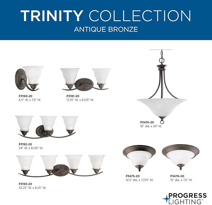Progress Lighting Trinity Collection 2-Light Etched Glass Traditional Bath Vanity Light Antique Bronze
