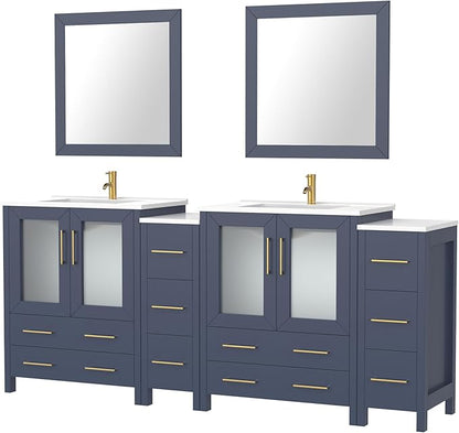 Vanity Art 84 Inch Under Mount Double Sink Bathroom Vanity Cabinet with 2 Mirrors, Ceramic Top Bathroom Cabinet Compact Set with 10 Dovetail Storage Drawers and Gold Finish Handles, VA3030-84B