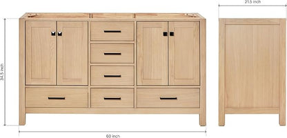 ARIEL Cambridge 60-inch Bathroom Vanity Base Cabinet,Solid Wood, 4 Soft Closing Doors, 6 Dovetail Drawers, White Oak