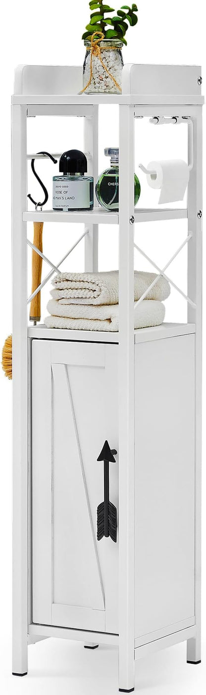 VECELO Small Bathroom Cabinet,Slim Toilet Paper Holder with Door & 2 Shelves,Narrow Storage Organizers Fenced Top Waterproof Coating for Restroom Bathroom in Tiny Space,White