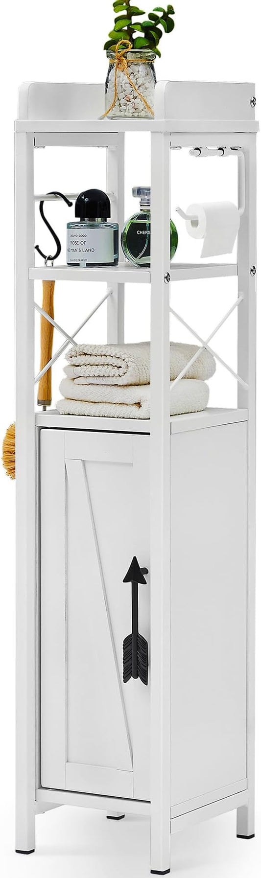 VECELO Small Bathroom Cabinet,Slim Toilet Paper Holder with Door & 2 Shelves,Narrow Storage Organizers Fenced Top Waterproof Coating for Restroom Bathroom in Tiny Space,White