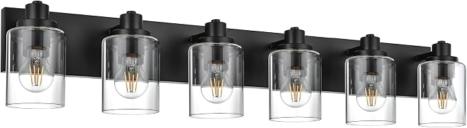 6 Light Bathroom Vanity Lights, Bathroom Lighting Fixtures over Mirror with Clear Glass Shades, Black Vanity Light For Bathoom, Modern Wall Sconces Vanity Lighting Fixture for Bathroom Hallway