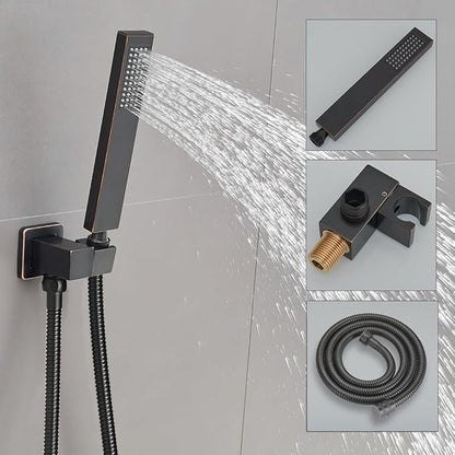 Oil Rubbed Bronze Shower System 6 Inch Bathroom Rain Mixer Shower Combo Set Wall Mounted Rainfall Shower Head and Handheld System Shower Faucet Set Rough-in Valve Body and Trim Kit