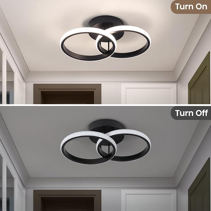CANEOE Round Modern Led Ceiling Light Fixtures, 4500K Neutral Light Black Hallway Light Fixtures Ceiling, Bathroom Close to Ceiling Lights for Corridor Stair Aisle Lamps (Black, 1 Pack)