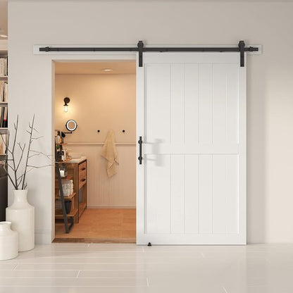 48''x 80'' Sliding Barn Door with 8 Ft Barn Door Hardware Kit | Pre-Drilled Holes Easy Assembly - Include Installation Manual, Water-Proof PVC Surface, H-Frame, White