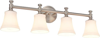 Bathroom Vanity Light Fixtures, Traditional Brushed Nickel 4 Lights Wall Sconce Lighting with Opal Glass Shade, Porch Wall Mount Light Fixture for Bathroom, Mirror Cabinets Hallway Stairs