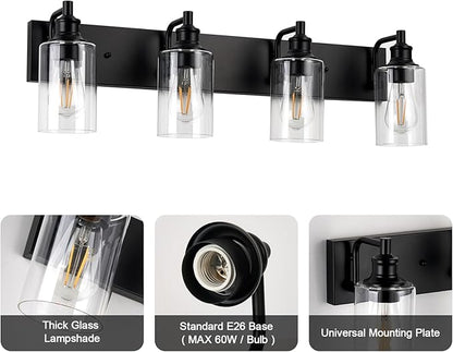 4-Light Bathroom Light Fixtures Modern Black Vanity Lights for Bathroom Lighting Fixtures Over Mirror for Cabinet Mirror Bedroom Hallway
