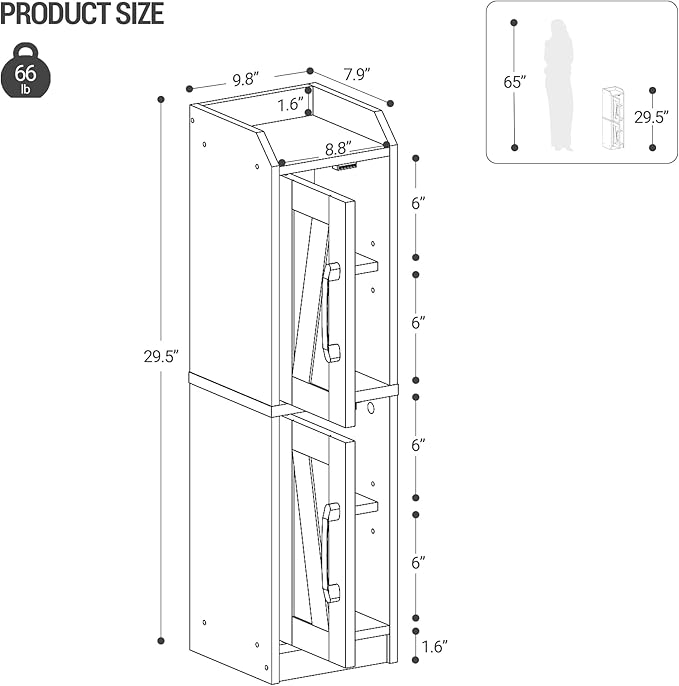 Bathroom Storage Cabinet, Small Corner Floor Cabinet with Door and Shelves, Narrow Bathroom Organizer and Paper Storage with Adjustable Shelves, for Small Spaces, Rustic White BC27114X
