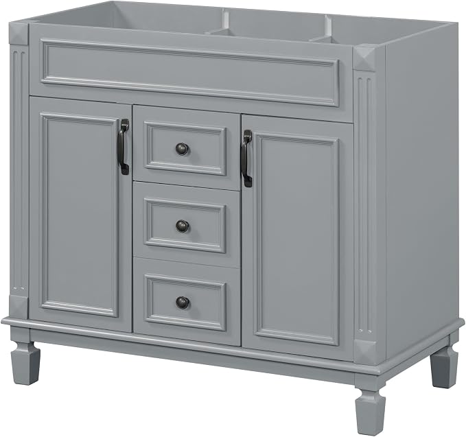 36" Bathroom Vanity Without Top Sink,Modern Freestanding Bath Storage Cabinet with 2 Soft-Close Doors and 2 Drawers,Solid Wood Vanity Only,Water Resistant,Easy to Assemble,Grey