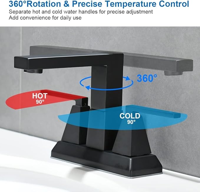 4 Inch Black Bathroom Faucets 3 or 2 Hole - 2 Handles Centerset Faucet Bathroom, Matte Black Vanity Sink Faucets with Pop-up Drain 360° Swivel Spout Suitable for RV Restroom Remodel