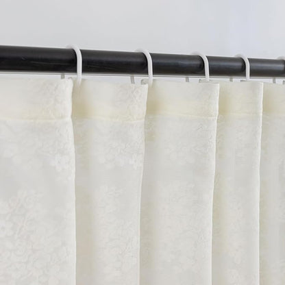 TUDECO Extra Long Ivory Lace Shower Curtain for Bathroom, 72W x 85L Inch | Vintage Floral, Semi Sheer, Antique Vibe, Scalloped Bottom, Attached Valance, Soft Light, Gentle Privacy, Mechine Washable