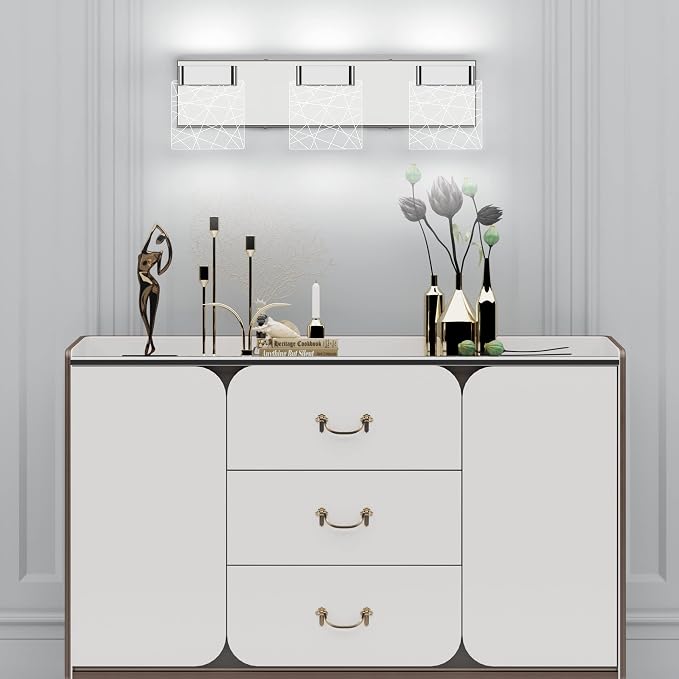 Aipsun Modern Bathroom Vanity Light 3 Light Stainless Steel Chrome Vanity Lighting Fixtures LED Bathroom Lights 6000K