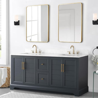 Vanity Art 72 Inch Bathroom Vanity with Double Sink, Vintage Spruce Blue | Solid Wood, Ceramic Sink, Marble Top, Waterproof Backsplash, Pre-assembled, Soft-close Doors, Ample Storage, Freestanding