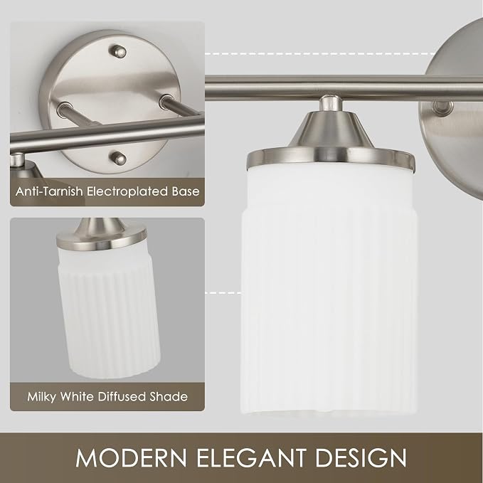 Jonsi Nickel Bathroom Light Fixtures 6-Light Vanity Lights Modern Wall Sconce with Milk White Shade Brushed Nickel Bathroom Light Fixture Over Mirror for Bedroom Hallway Kitchen
