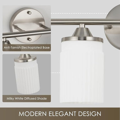 Jonsi Nickel Bathroom Light Fixtures 6-Light Vanity Lights Modern Wall Sconce with Milk White Shade Brushed Nickel Bathroom Light Fixture Over Mirror for Bedroom Hallway Kitchen