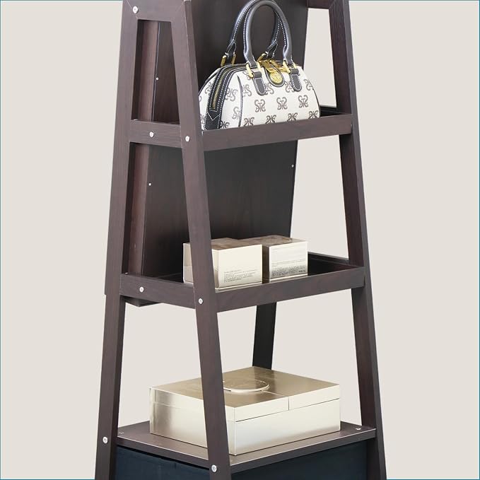 Jewelry Armoire Organizer 62 Inch Full Length Mirror with Standing Mirror Jewelry Cabinet Lockable Jewelry Storage Cabinet With Drawer Wheels Brown