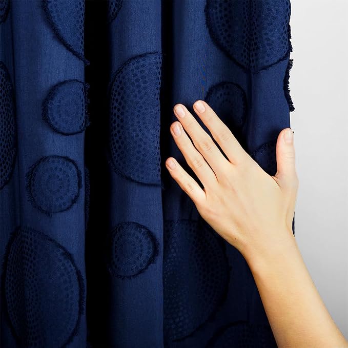 Waterproof Fabric Shower Curtain for Bathroom - Washable, 72"x72", Boho Style, Textured Jacquard, Hotel Quality, 12 Metal Hooks, Navy Blue