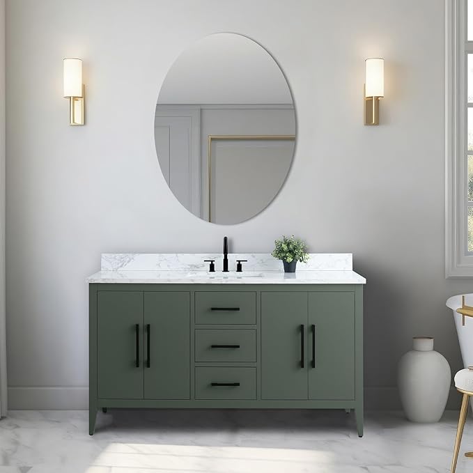 Vanity Art 60 inch Bathroom Vanity with Single Sink & Ceramic Top, Vanity Cabinet with Soft-Closing Doors, Drawers, Solid Wood Frame, Vintage Green, VA9060-SVG-MB1