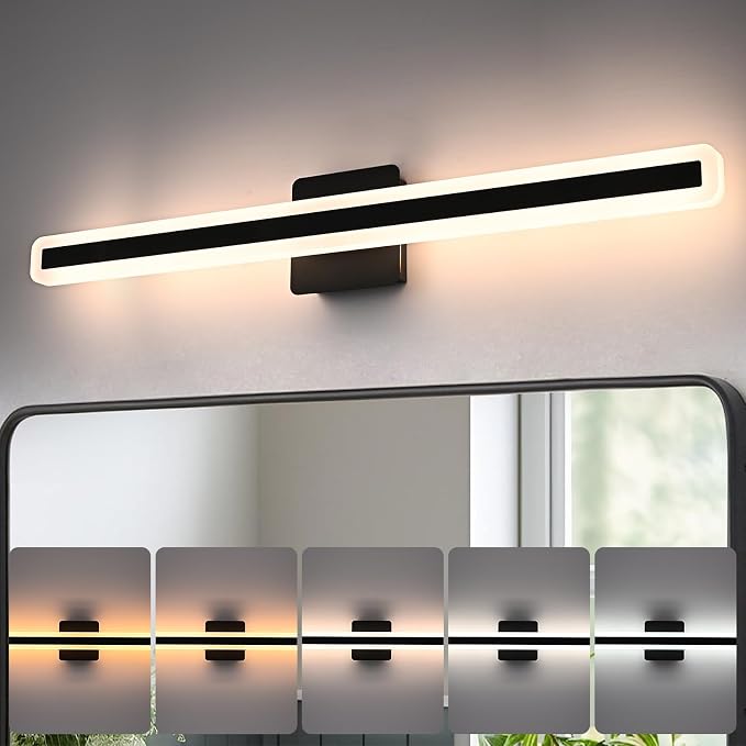 31.6 Inch LED Vanity Light for Bathroom Lighting Fixture Over Mirror, 36W 5CCT Dimmable Black Vanity Lighting Fixtures Modern LED Wall Sconces for Bathroom Bedroom, TRIAC Compatible