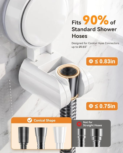 JOTPE Adjustable Shower Head Holder with Suction Cup Wall Mount, White | Fits most handheld shower heads. Adjustable, reusable suction cup mounts without drilling on smooth, non-porous surfaces