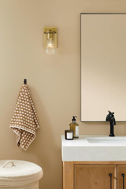 Crosby 4.5" 1-Light Wall Sconce with Clear Glass in Natural Brass, for Bathroom, Powder Room, Hallway, Kitchen, Bedroom, Fireplace, (4.5" x 9.25"), 45495NBRCLR