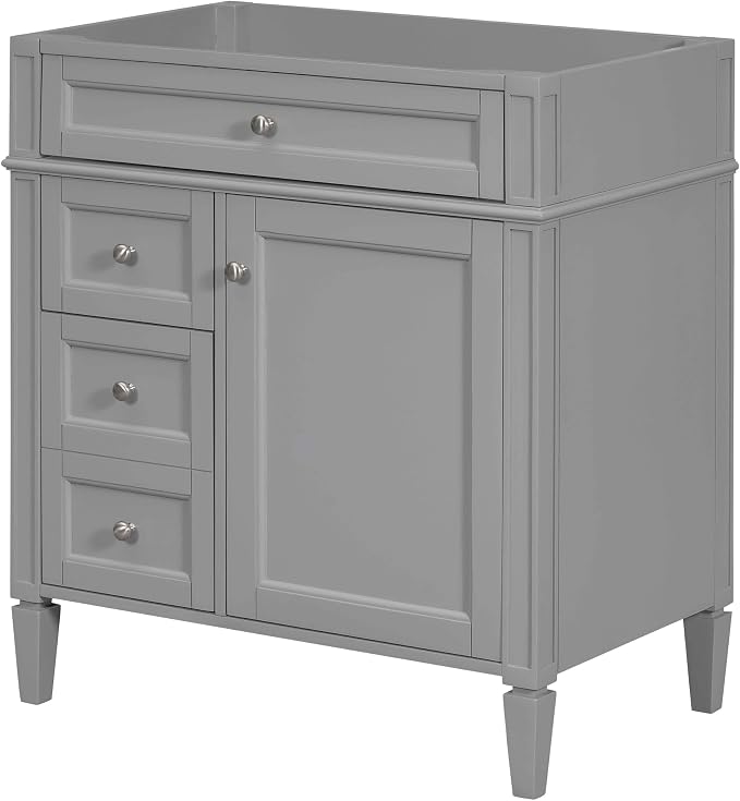 30" Bathroom Vanity Without Top Sink,Modern Freestanding Bath Storage Cabinet with 2 Soft-Close Drawers & Tip-Out Tray,Solid Wood Vanity Only w/Adjustable Shelf & Door Organizer,Grey