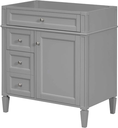 30" Bathroom Vanity Without Top Sink,Modern Freestanding Bath Storage Cabinet with 2 Soft-Close Drawers & Tip-Out Tray,Solid Wood Vanity Only w/Adjustable Shelf & Door Organizer,Grey