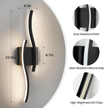 Bathroom Vanity Lights Over Mirror: 23.6 Inch 16W Black LED Bathroom Lighting Fixtures 5CCT Dimmable 2700-5000K Vanity Lighting Modern Bath Sconces Wall Light for Mirror Cabinets Bedroom Living Room