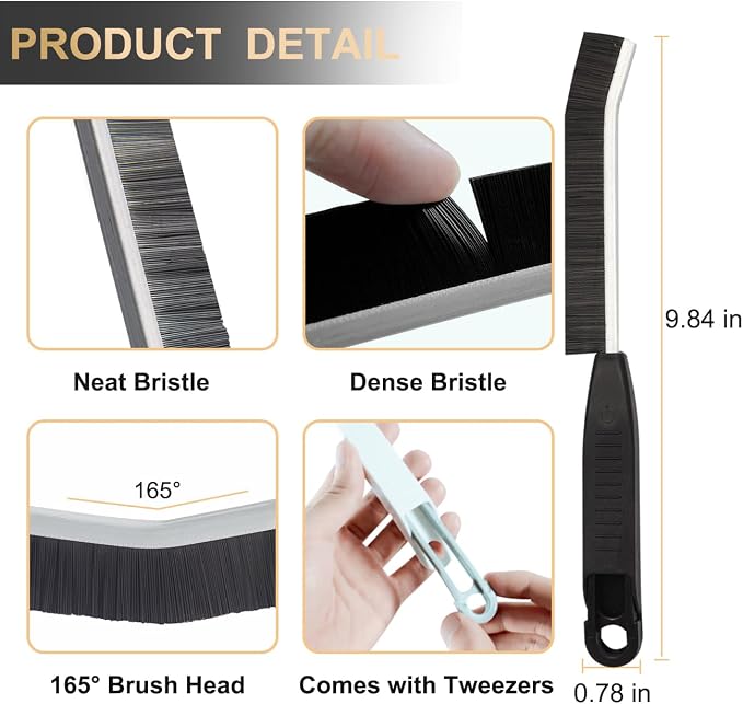 Hard Bristle Crevice Cleaning Brush,Grout Cleaner Brush,Scrub Brushes for Tile Floor,Gap Cleaning Supplies with Clip for Bathtub,Shower,Kitchen,Home Essentials,Gi-ft for Women Men(3PCS Frosted Black)